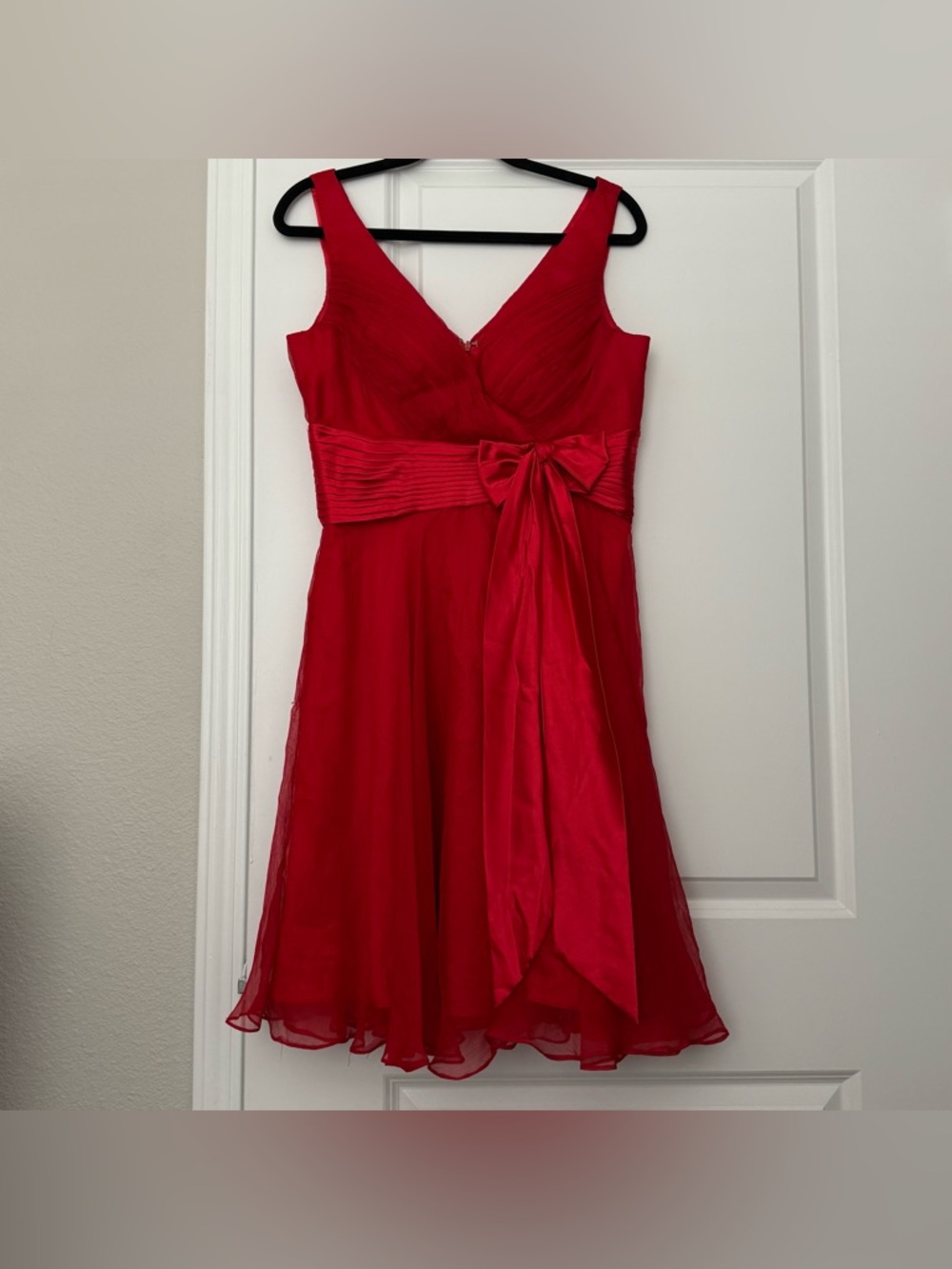 Chicas Vintage Y2K Red Silk Chiffon Ruched Cocktail Dress Bow Detail XL